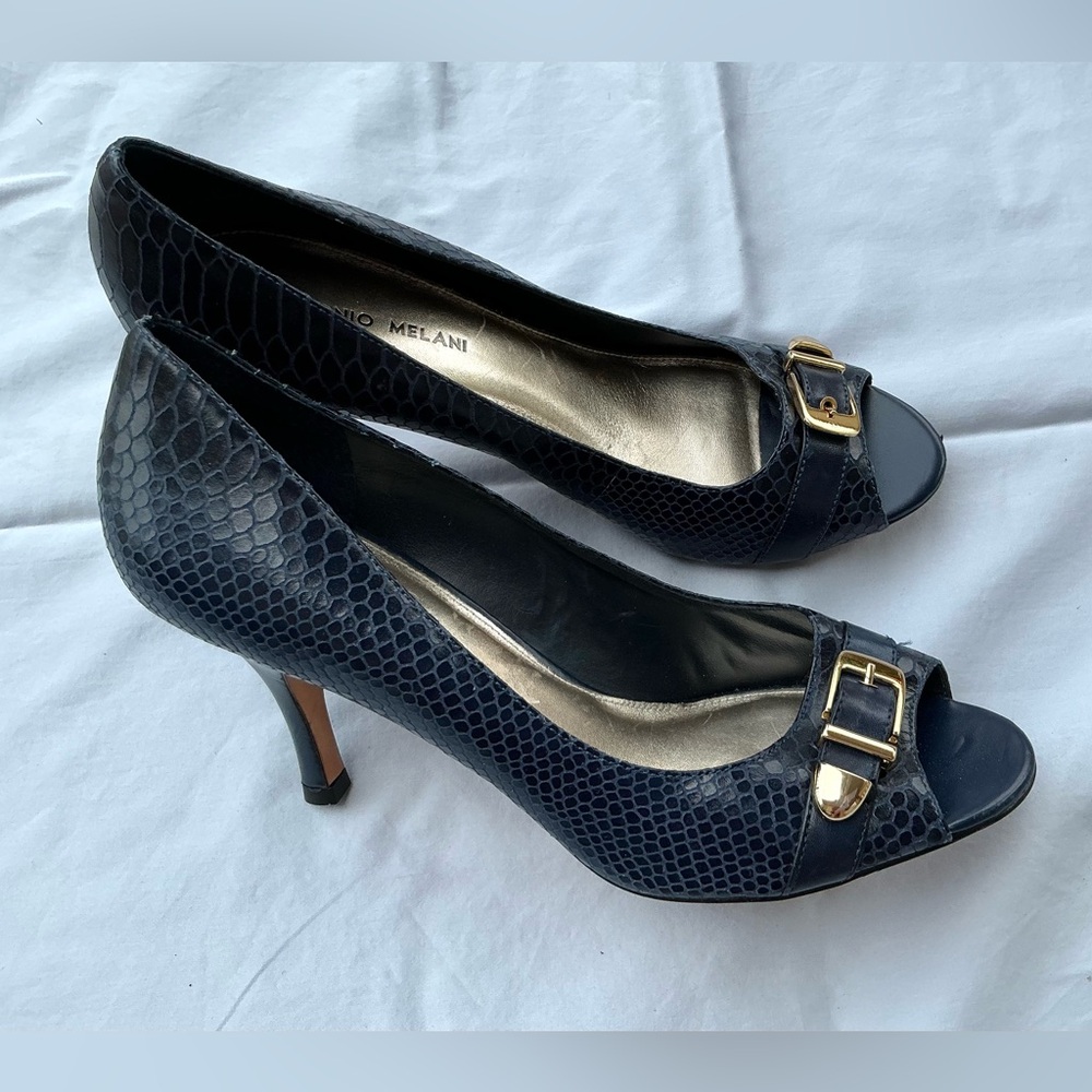 Antonio Melani Navy Peep-Toe Heels